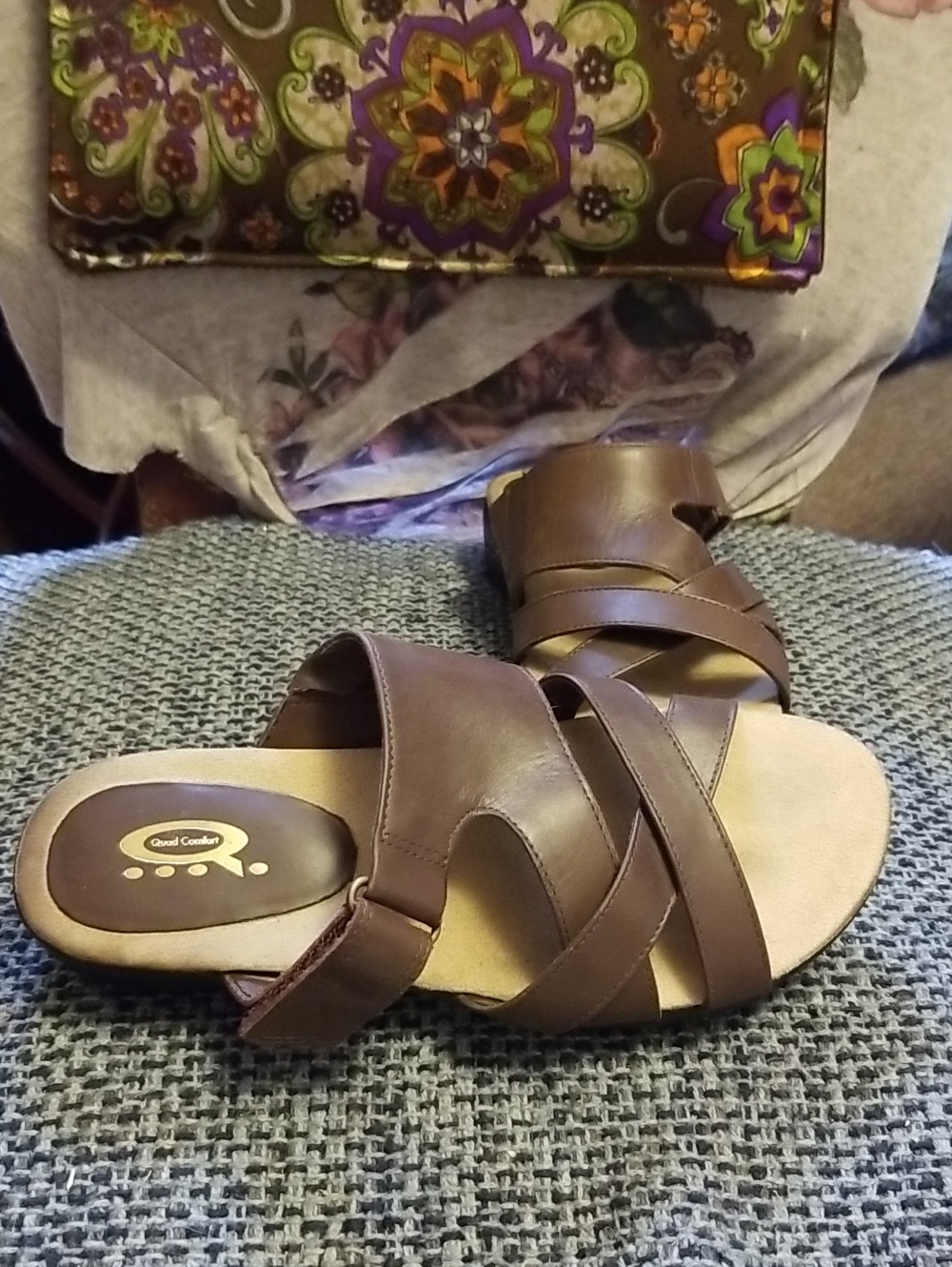 Women's Brown Leather Slide Sandals